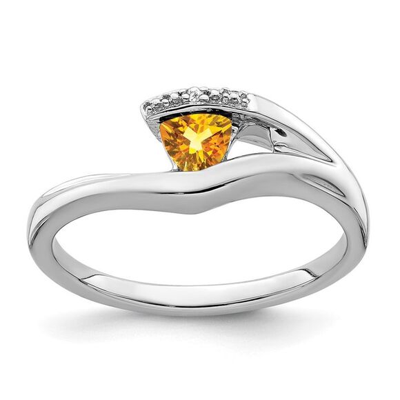 Kazi Luxury 14k White Gold Trillion Citrine and Diamond Ring